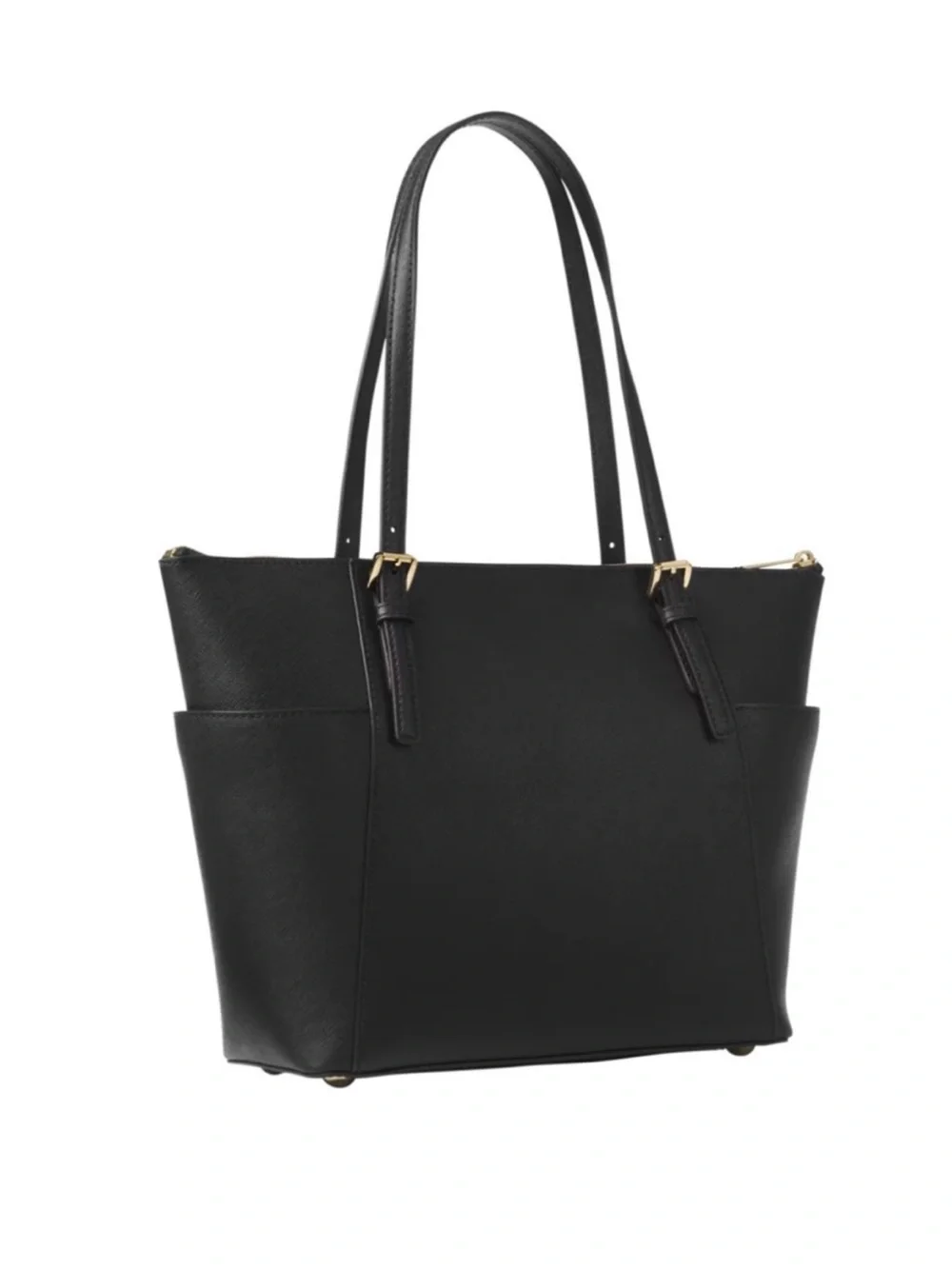 Michael Kors Black Leather Saffiano Tote with Gold MK Charm